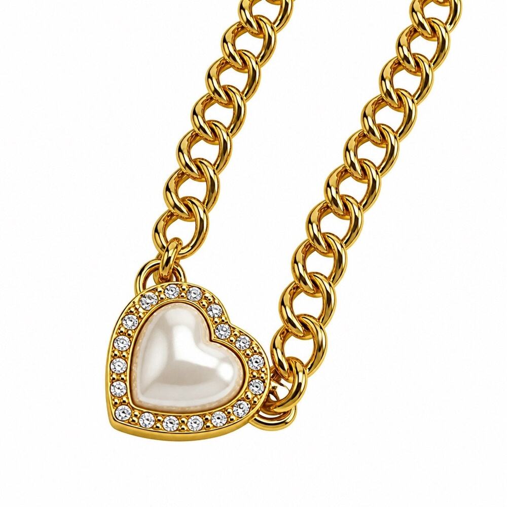 Vintage 1989 Avon Heart of My Heart Mabe Pearl Rhinestone Choker Necklace